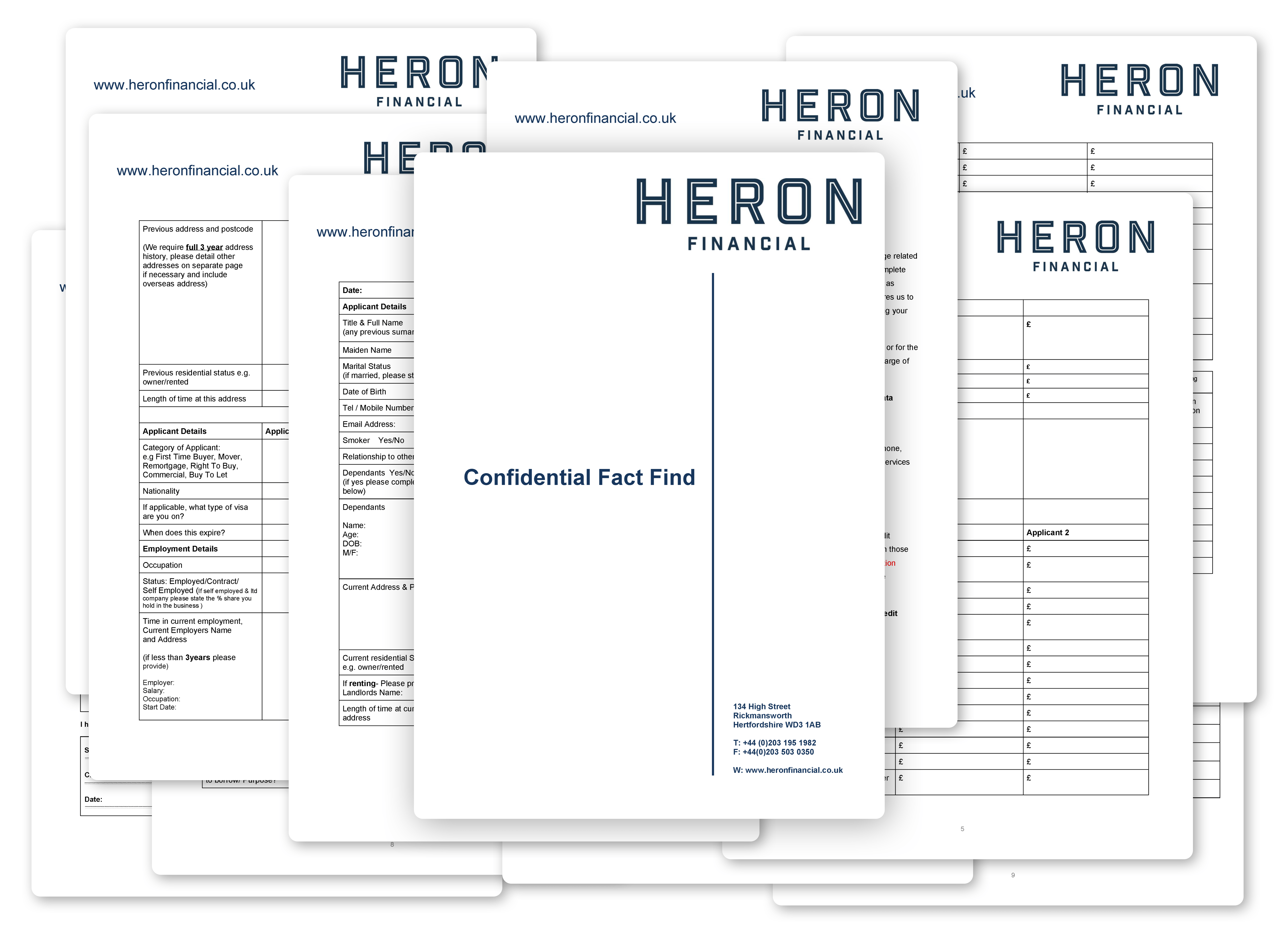 A mortgage application form wireframe for Heron Financial