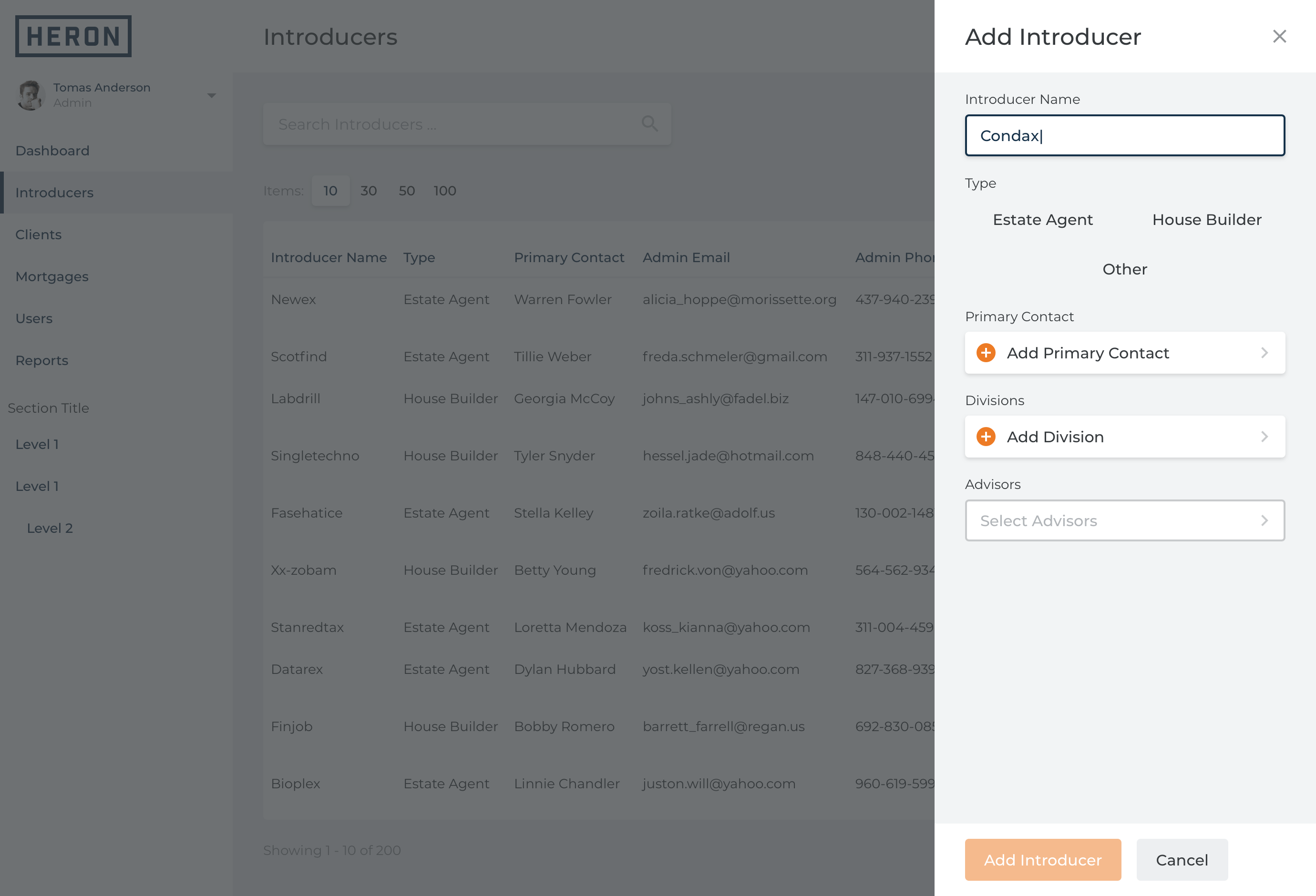 Screenshot showcasing typeahead search feature in Add Introducer workflow