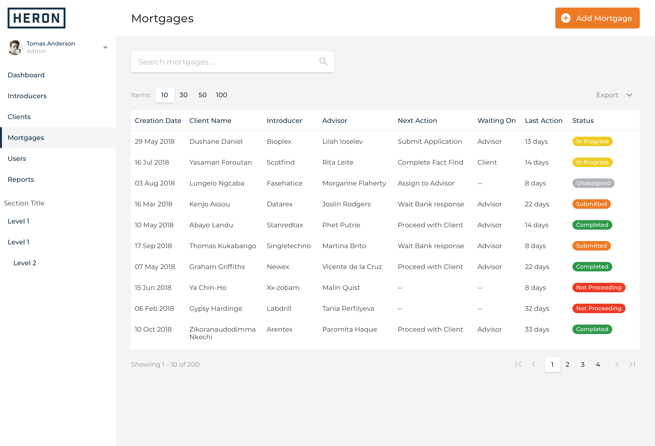 Screenshot showing the Add Mortgage workflow with mortgage status highlights