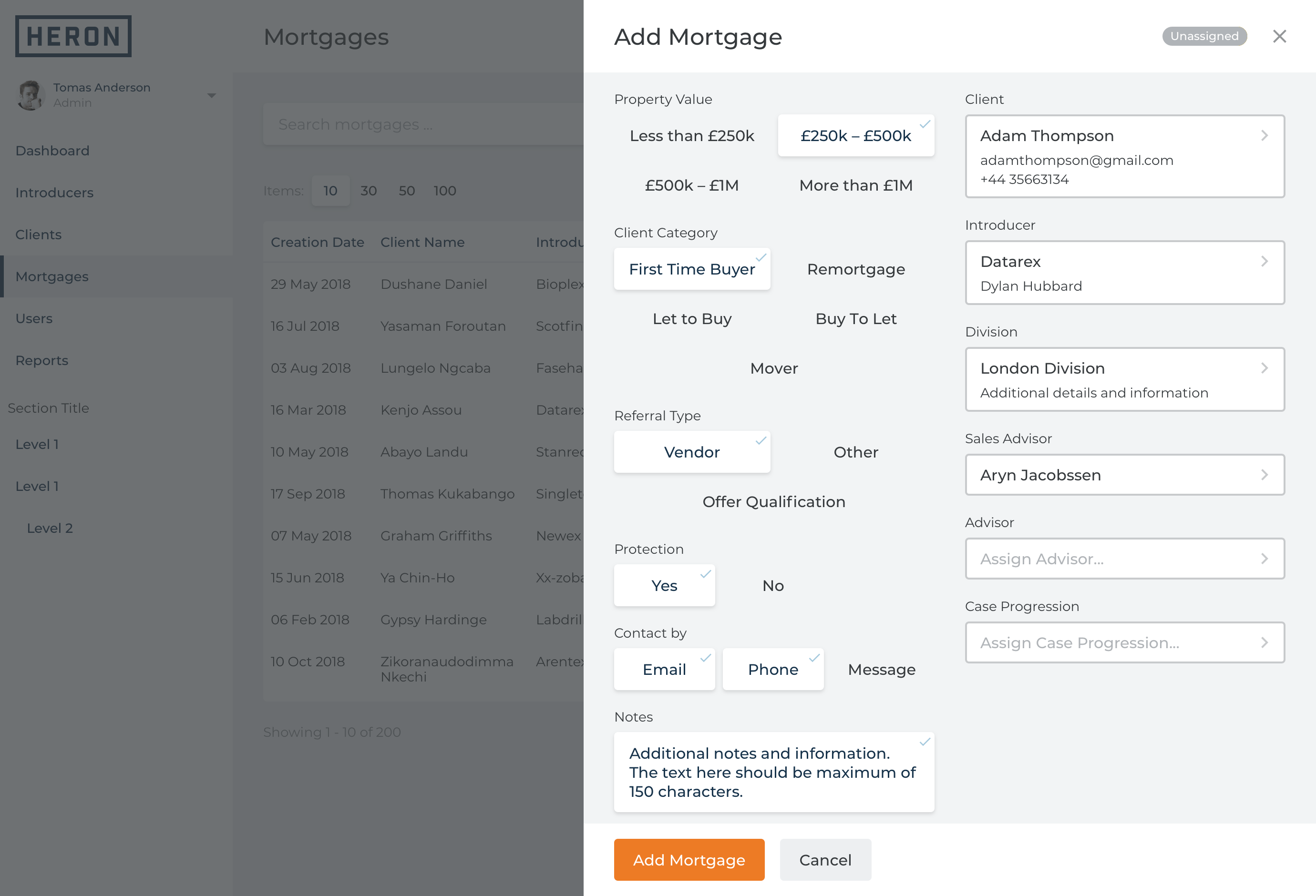 Final interface for Add Mortgage workflow showing enhanced user interaction