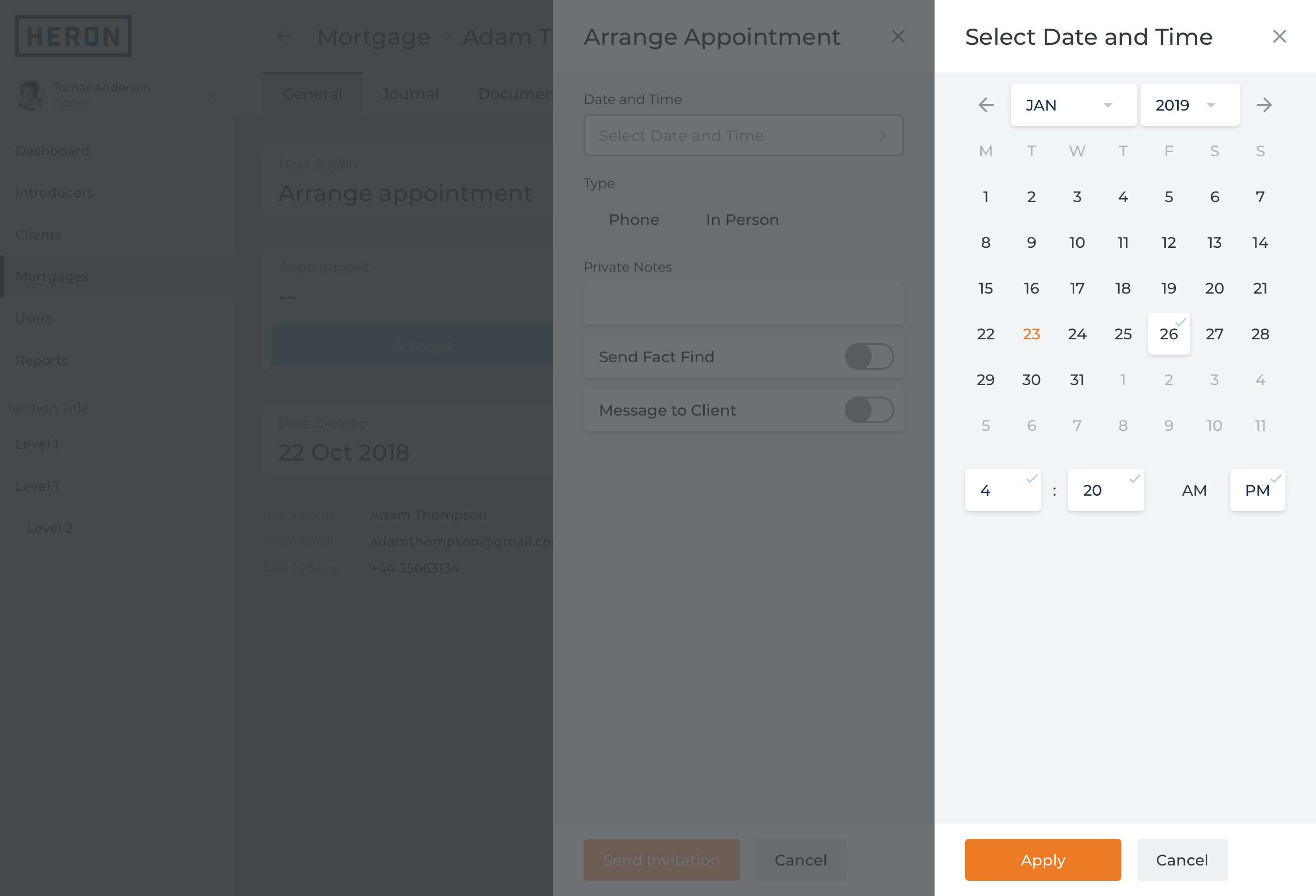 Screenshot showcasing action cards in Arrange Appointment workflow