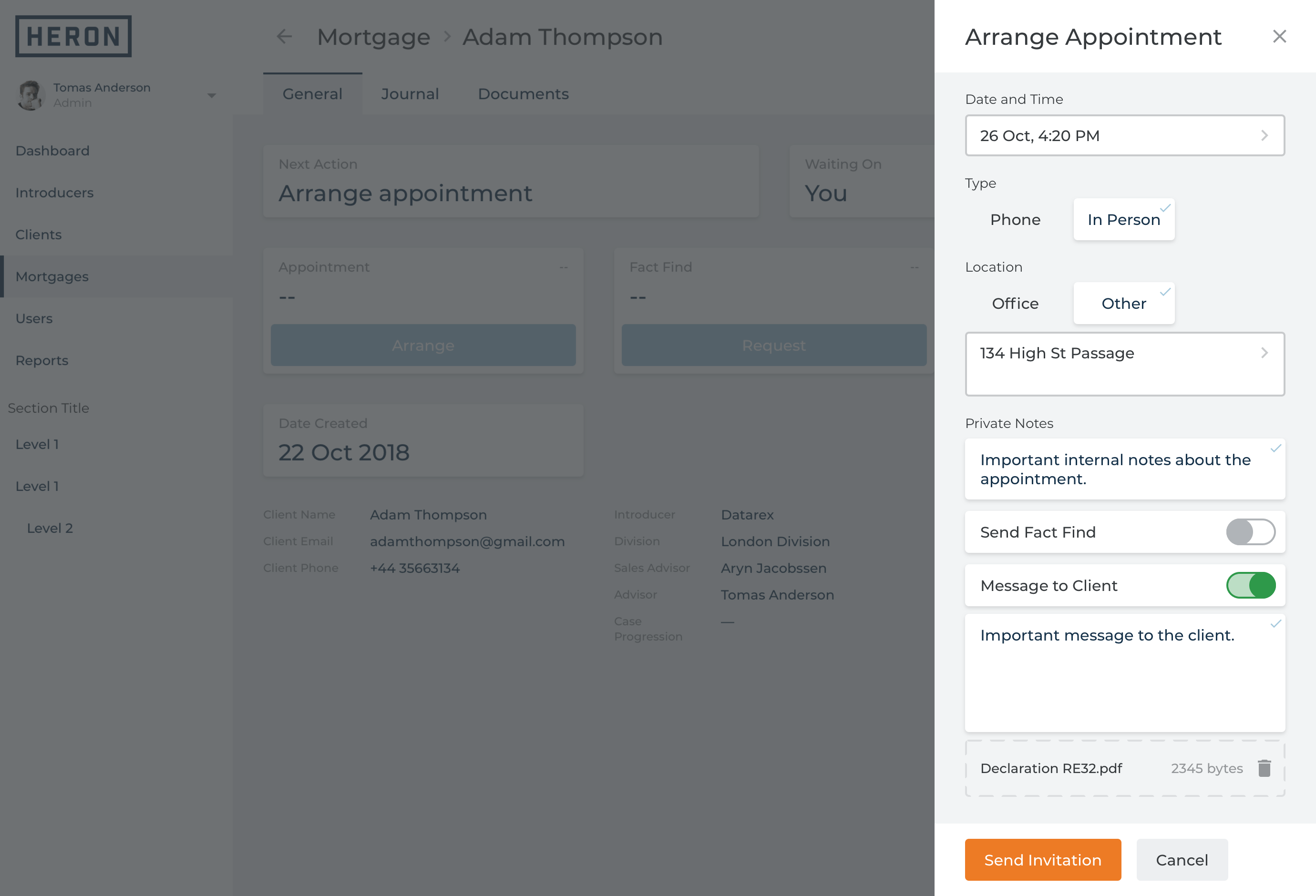 Screenshot featuring date picker in Arrange Appointment workflow