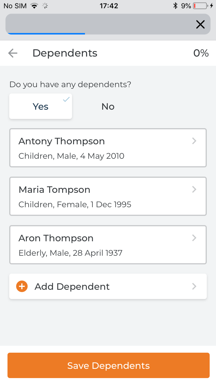 Client mobile mockup showcasing interactive application timeline