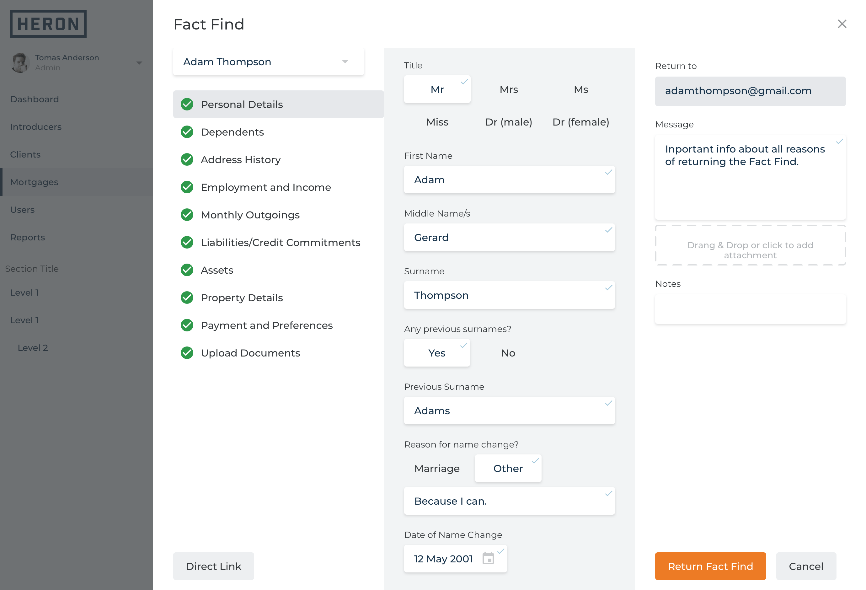 Final interface for returning the mortgage application form with error preview features